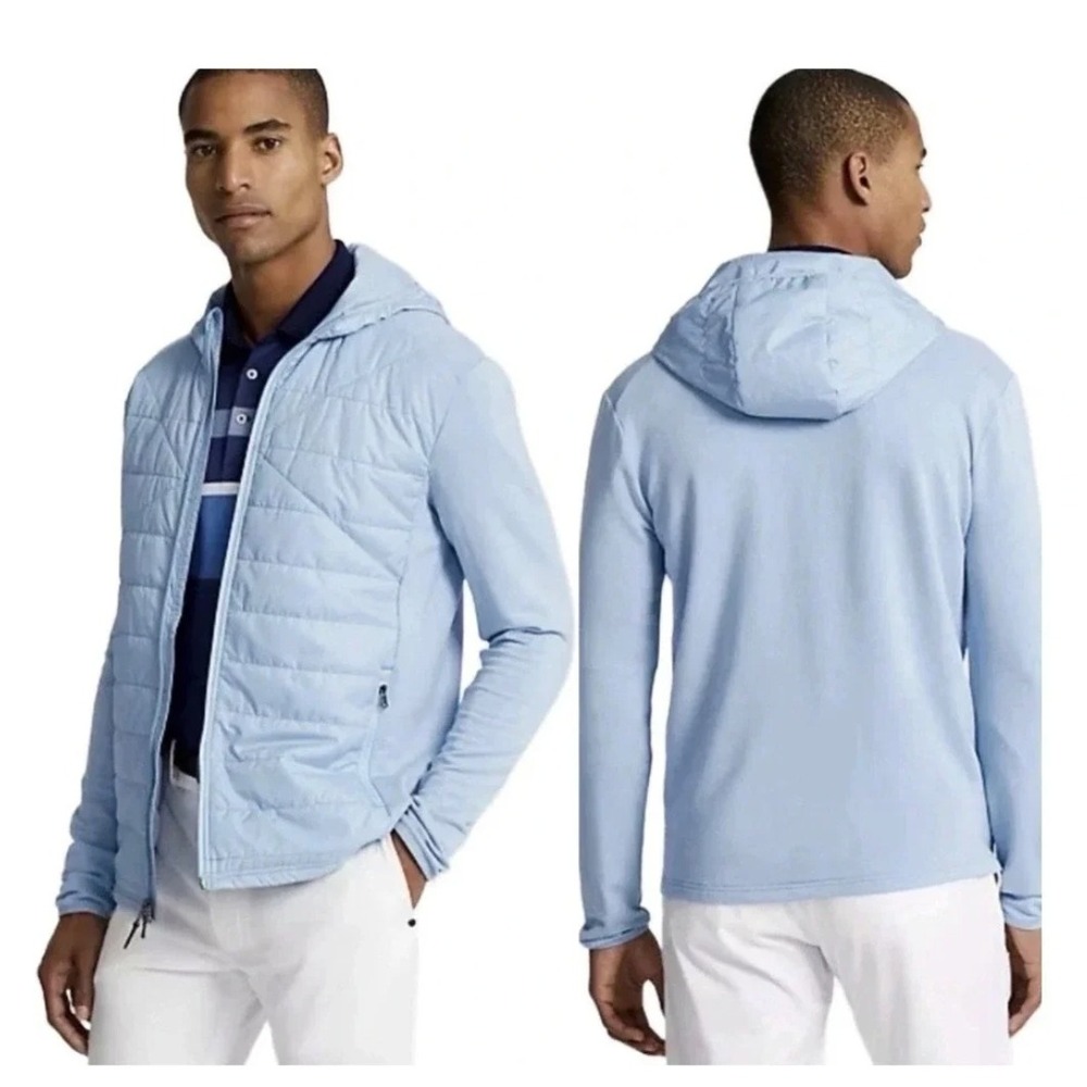 RLX Ralph Lauren Mens Golf Hybrid Quilted Full Zip Hoodie Jacket Blue XL New
